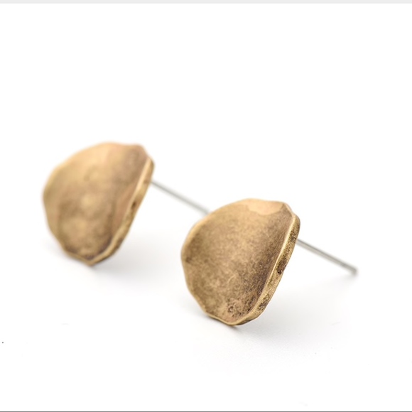 Round Gold Stud Earrings - Picture 2 of 4